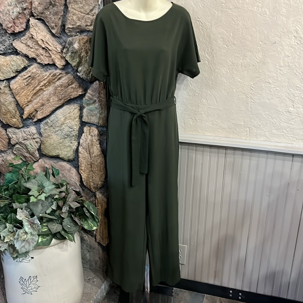 Olive Green Short Sleeve Belted Jumpsuit